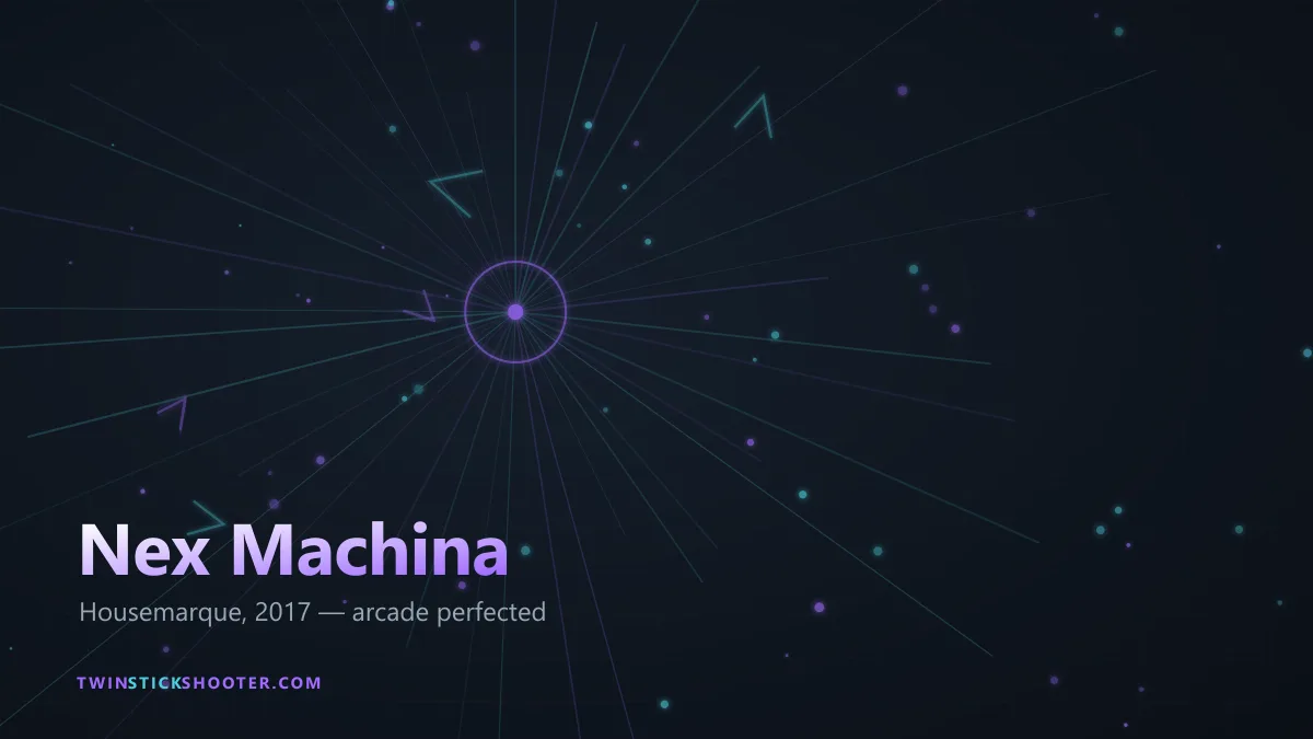 Nex Machina neon vector-storm key art